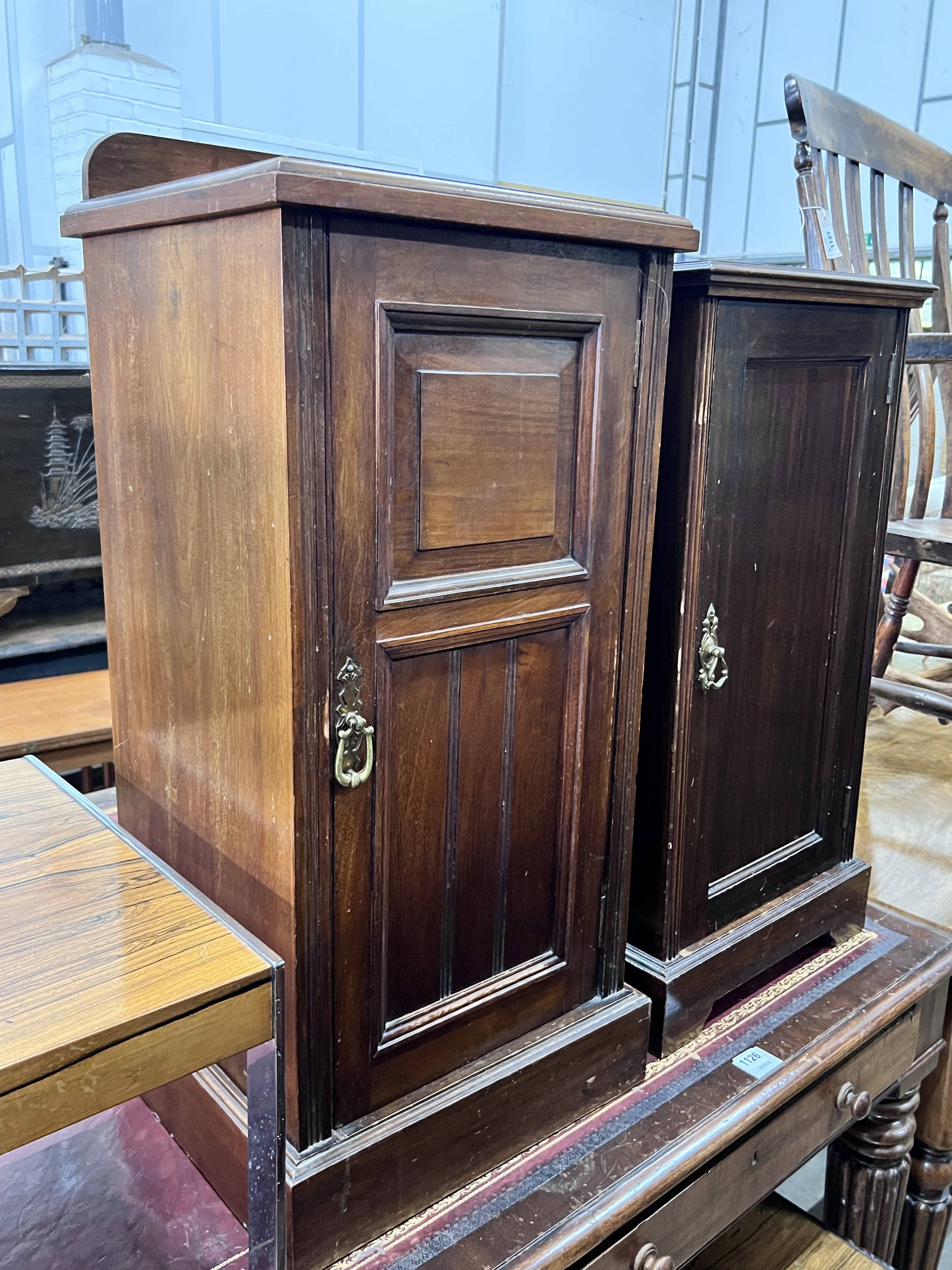 Two late Victorian mahogany bedside cabinets, larger width 38cm, depth 35cm, height 85cm